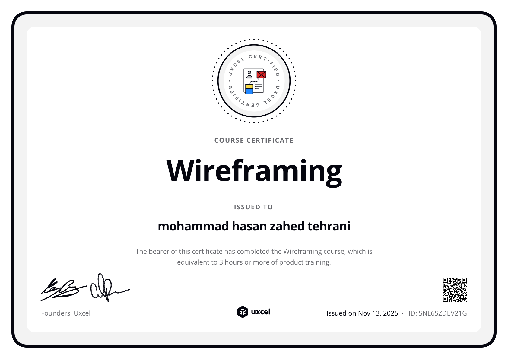 hasan tehrani's certificate